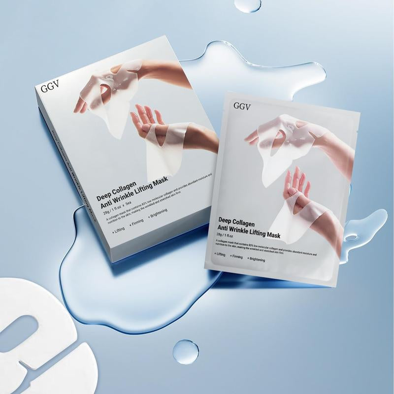 Ggv-Collagen Real Deep Mask, Hydrating Overnight Hydrogel Mask, Pore Minimizing, Elasticity Improvement- 5PCS Facial Moisture Skincare Face Mask