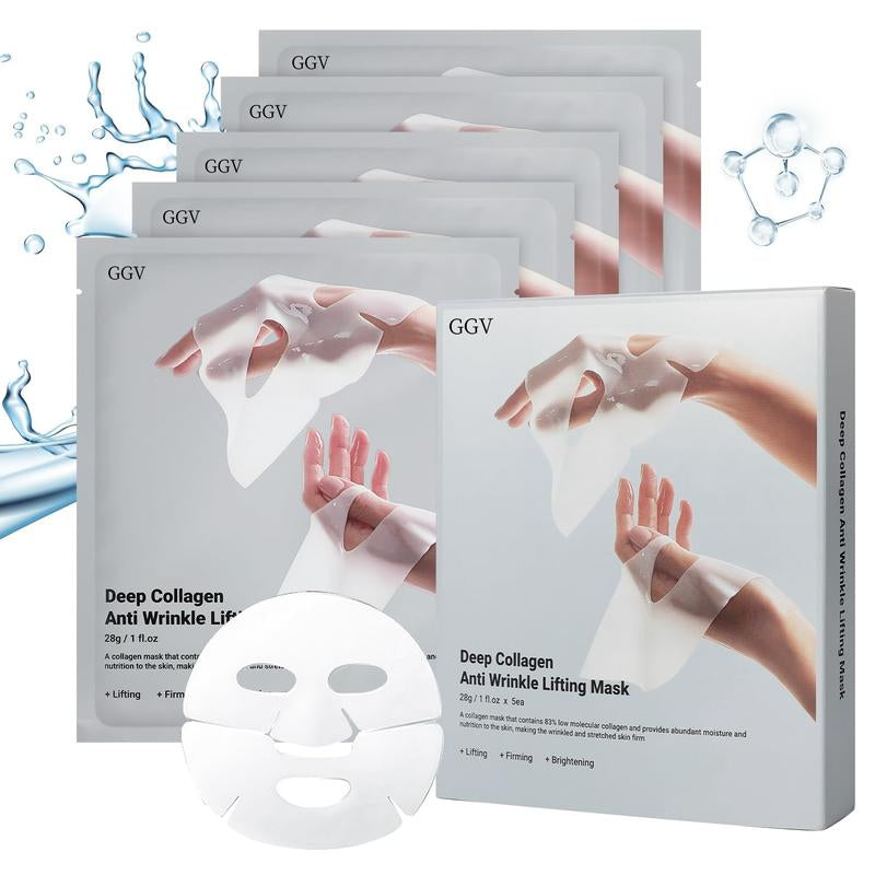 Ggv-Collagen Real Deep Mask, Hydrating Overnight Hydrogel Mask, Pore Minimizing, Elasticity Improvement- 5PCS Facial Moisture Skincare Face Mask